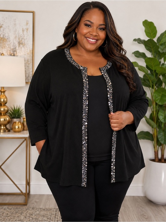 Jones New York Sweaters - Jones New York Signature Woman 3X Black Beaded Embellished Cardigan
